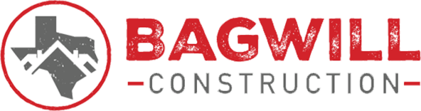 A green background with red letters that say bagy construction.