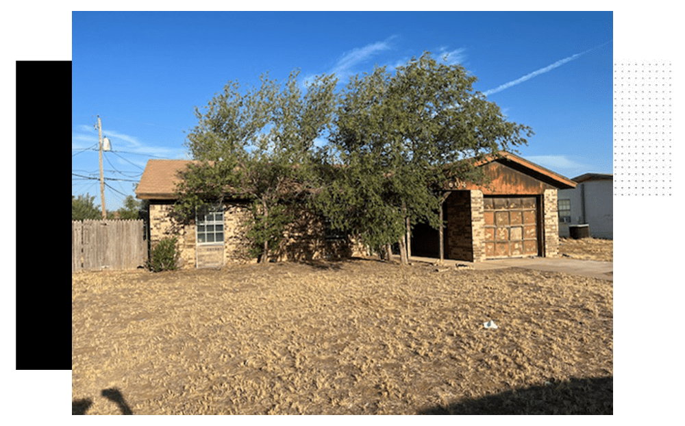 A house with a tree in the middle of it